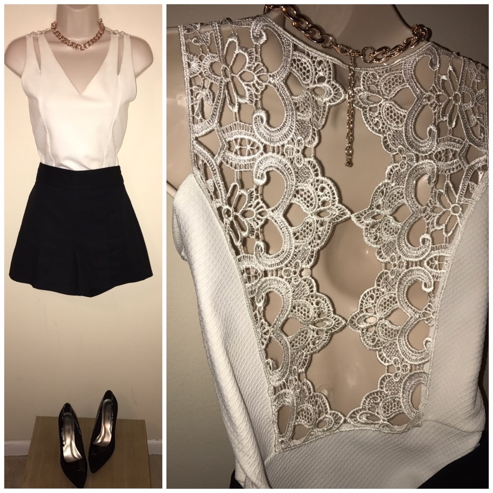 Akira white lace open back sleeveless top